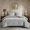 3pc Grey Embroidered Plush Coverlet Quilt AND Decorative Shams (Teton-Grey-cov)