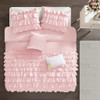 Blush Pink Reversible Flowing Ruffles Comforter Set AND Decorative Pillows (Waterfall-Blush)