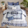 7pc Blue & White Boho Floral Reversible Comforter Set AND Decorative Pillows (Maggie-Blue)