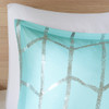 Aqua Blue & Metallic Silver Geometric Duvet Cover Set AND Decorative Pillows (Raina-Aqua/Silver-duv)