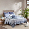 7pc Blue & White Boho Floral Reversible Coverlet Set AND Decorative Pillows (Maggie-Blue-cov)