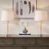 Set of 2 Silver & Glass Table Lamps w/Off White Drum Shape Shade - 26"H (Clarity -Silver-Decor )