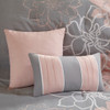 7pc Grey White & Blush Pink Floral Comforter Set AND Decorative Pillows (Lola-Grey/Blush)