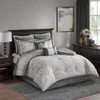 8pc Silver & Grey Textured Jacquard Comforter Set AND Decorative Pillows (Odette-Silver)