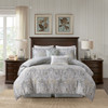 6pc Grey Damask Print Reversible Comforter Set AND Decorative Pillows (Hallie-Grey)