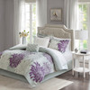 Purple Grey & White Floral Comforter Set AND Matching Sheet Set (Maible-Purple)