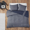 Navy Blue & Grey Reversible Buffalo Check Comforter AND Decorative Shams (Oxford-Navy)