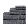  Breeze Charcoal Blue Wavy Border Zero Twist Cotton Towel Set (Breeze -Charcoal-Towels)