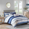 8pc Coastal Blue Stripes Comforter/Coverlet Set AND Decorative Pillows (Marina-Blue-comf)
