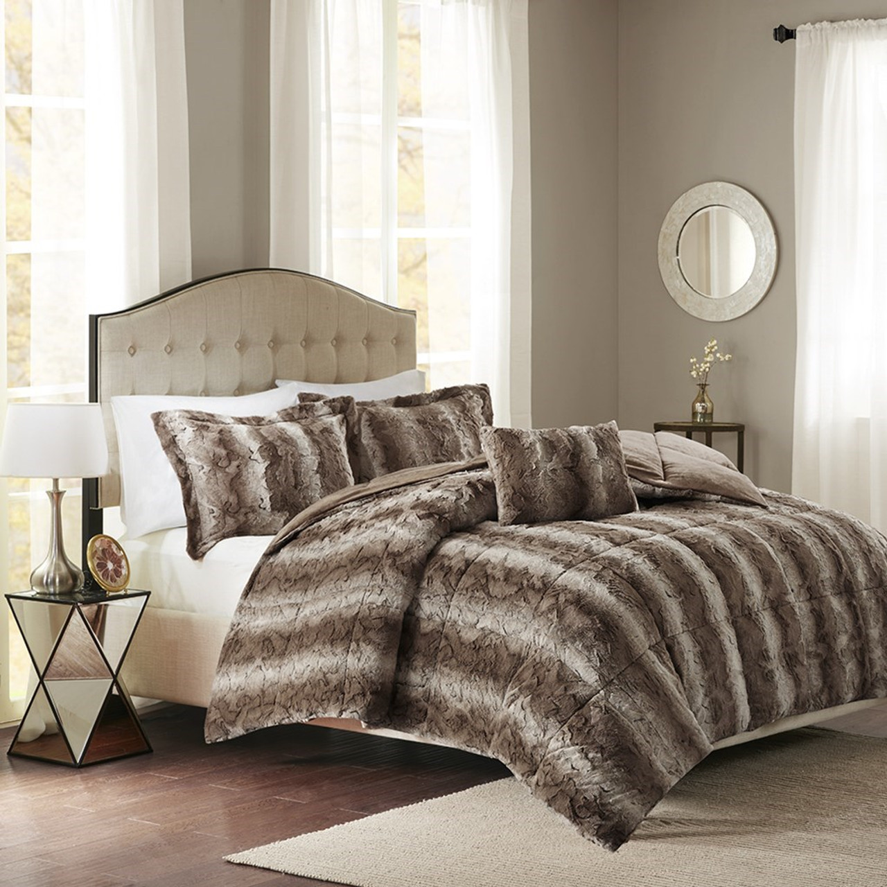 4pc Reversible Cheetah Print Faux Fur Comforter Set AND Decorative ...