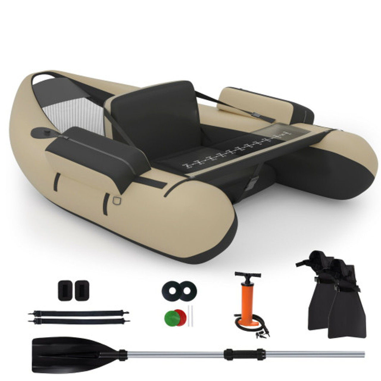 Inflatable Fishing Float Tube, with Storage Pockets, Gray