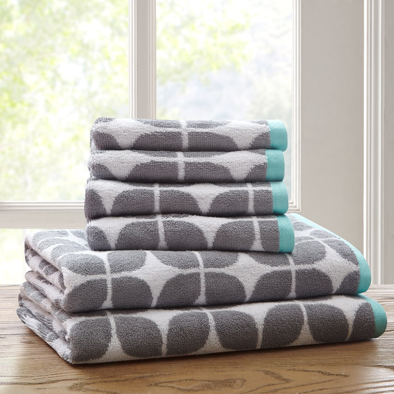 Madison Park Signature - Parker Textured Solid Stripe 600GSM Cotton Bath Towel 6pc Set - Ivory