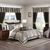 24pc Black & Gold Comforter Set, Sheets, Pillows, Curtains AND More 