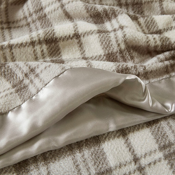 Grey Plaid Micro Fleece Year Round Blanket w/Satin Trim (Micro Fleece-Grey Plaid-Blanket)