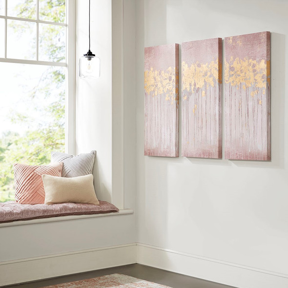  3pc Blush Pink Forest Gel Coated Canvas Wall Art Set 15x35” Each (086569263421)