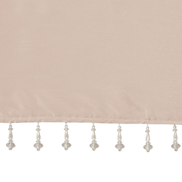 Blush Pink Faux Silk DIY Twisted Tab Top Window Valance w/Hanging Beads