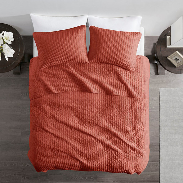 Solid Spice Coverlet Quilt AND Decorative Pillow Shams (Keaton -Spice-Cov)