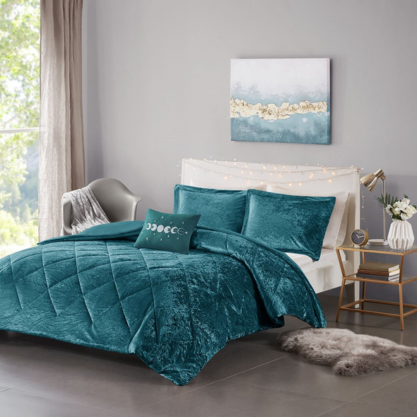 Teal Lush Velvet Duvet Cover Set AND Decorative Pillow (Felicia -Teal-Duv)