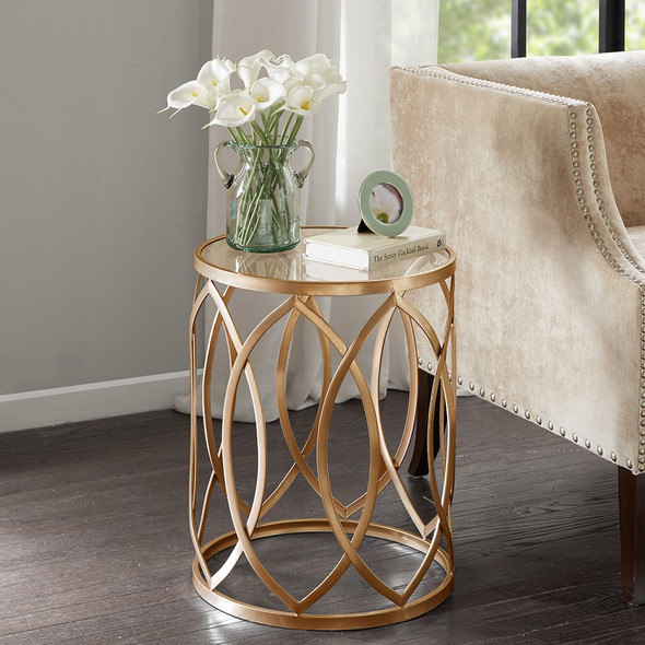 Arlo Metal Eyelet Gold/Glass Accent Table (Arlo Metal Eyelet Gold/Glass-Accent Table )