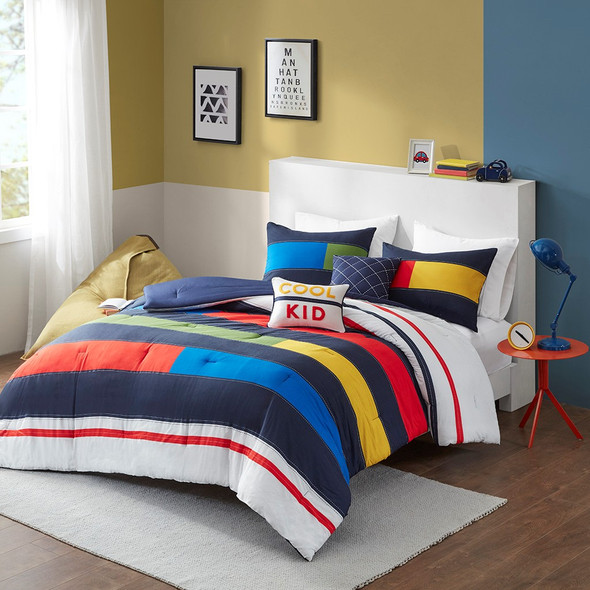 Red Green & Yellow Colorful Comforter Set & Decorative Pillows (Morris-Multi-Comforter)