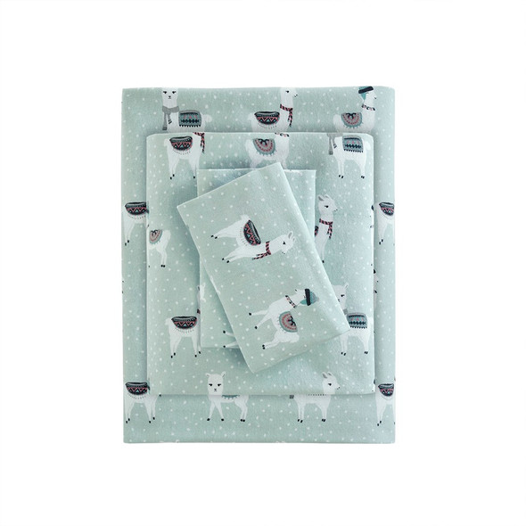 Seafoam Llama Print 100% Soft Cotton Flannel Sheet Set - FULL (086569225382)