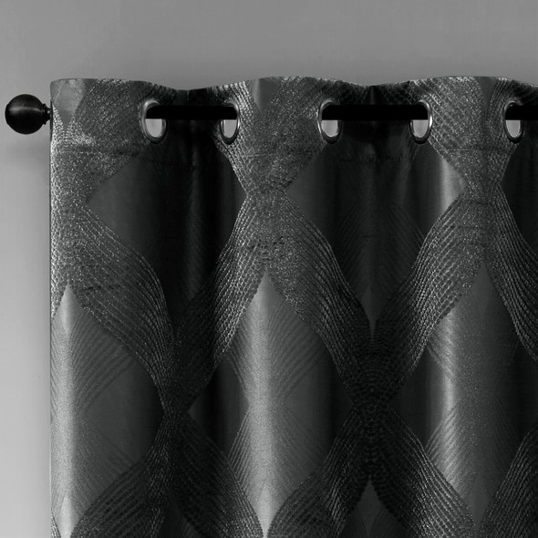 Black Ogee Design Knitted Jacquard Total Blackout Panel (Bentley Ogee-Black-window)