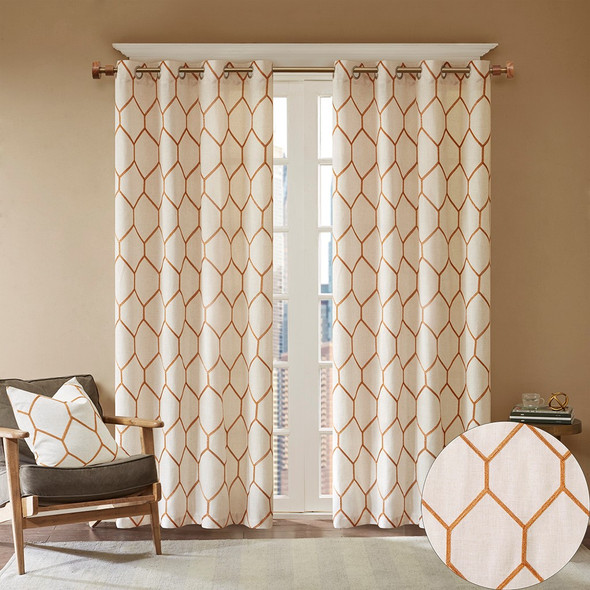 Spice Metallic Geometric Embroidered Window Curtain Panel (Brooklyn-Spice-Panel)