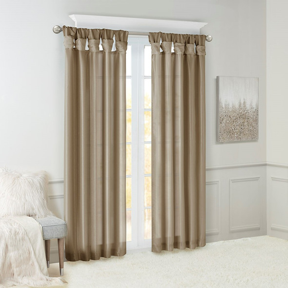 Pewter Faux Silk DIY Twisted Tab Top Window Curtain Panel (Emilia-Pewter-Curtain)