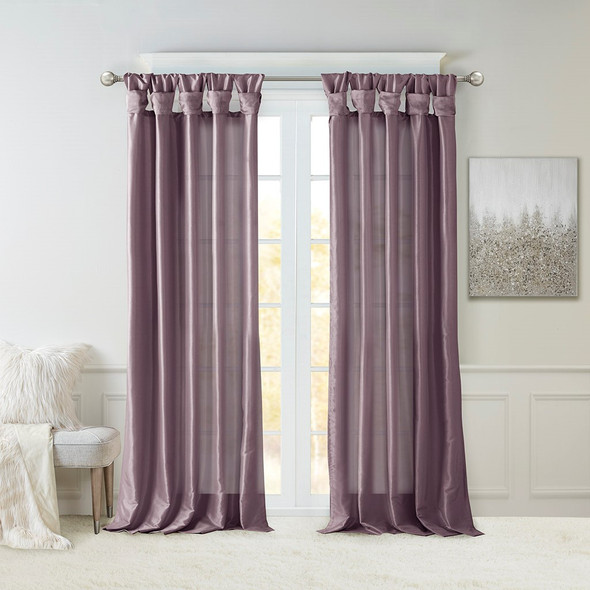 Jewel Purple Faux Silk DIY Twisted Tab Top Window Curtain Panel (Emilia-Purple-Curtain)