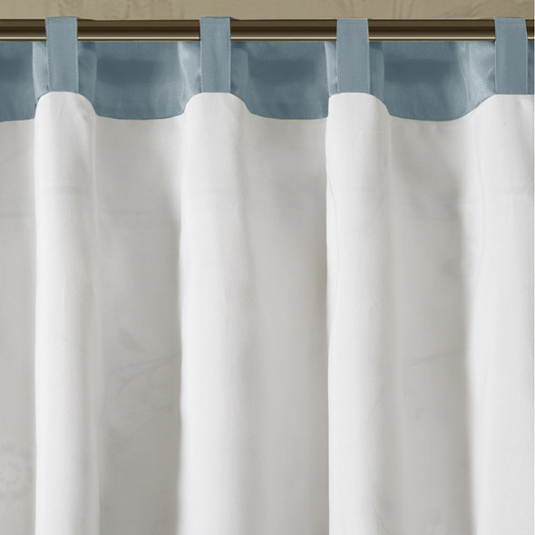 Navy Blue & Ivory Embroidered Floral Window Curtain Panel - 84" (Serene-Navy Blue-Panel)