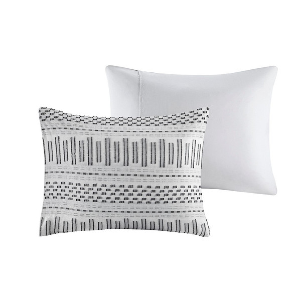 3pc Grey & Black Cotton Comforter AND Decorative Shams (Rhea-Grey-comf)