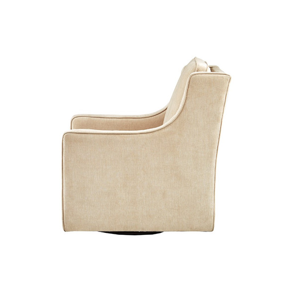 Cream Color Upholstered Swivel Chair Solid Wood Frame