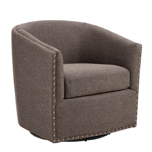 Chocolate Color Swivel Chair w/Bronze Nailheads Solid Wood frame (086569945242)