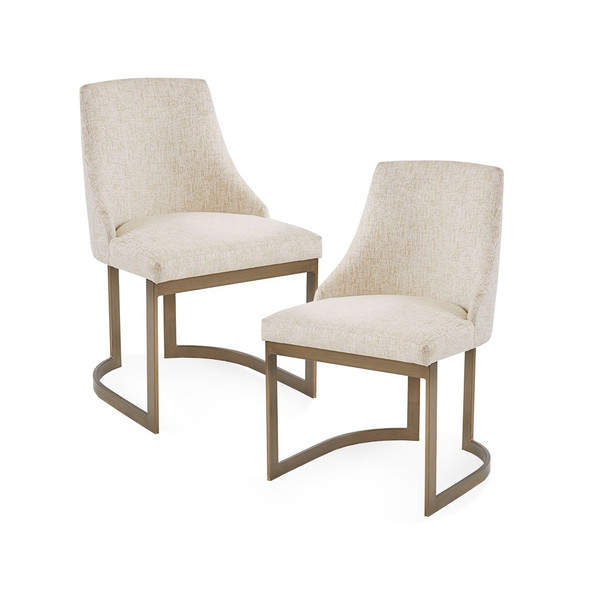 Set of 2 Cream Color Dining Chairs Antique Gold Finish Fully Assembled (086569199744) 