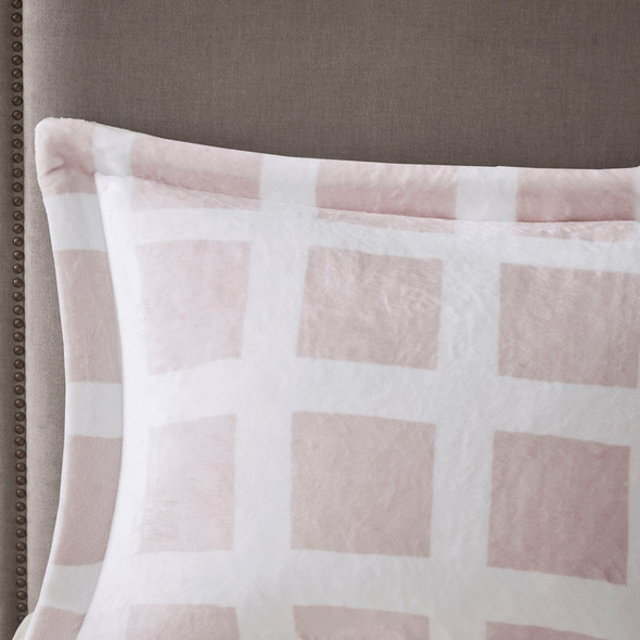 Blush Pink & White Cozy Plush Reversible Comforter Set AND Decorative Shams (Mae-Blush-Comf)