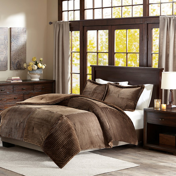 Dark Brown Ultra Plush Corduroy Comforter AND Decorative Shams (Parker-Brown)