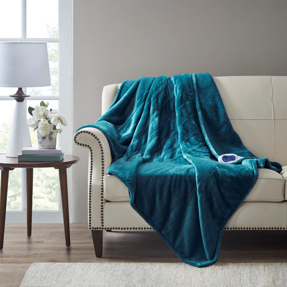 Teal Heated Microlight to Berber Throw Ultra Soft Plush 60x70" (086569401328)