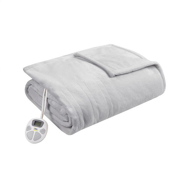 Light Grey Ultra-Plush Heated Year Round Blanket w/Automatic Shut-off (Plush Heated-Light Grey-Blanket)