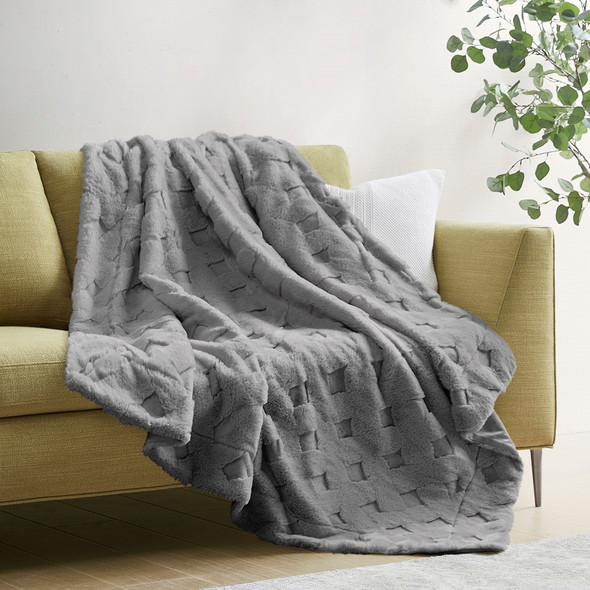 Grey Luxury Basketweave Faux Fur Throw - 50x60" (086569762795) Grey Luxury Basketweave Faux Fur Throw - 50x60" (086569762795)