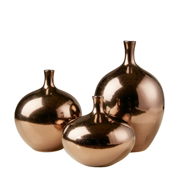 3pc Metallic Bronze Ceramic Vase Set (Ansen-Bronze-Vase)