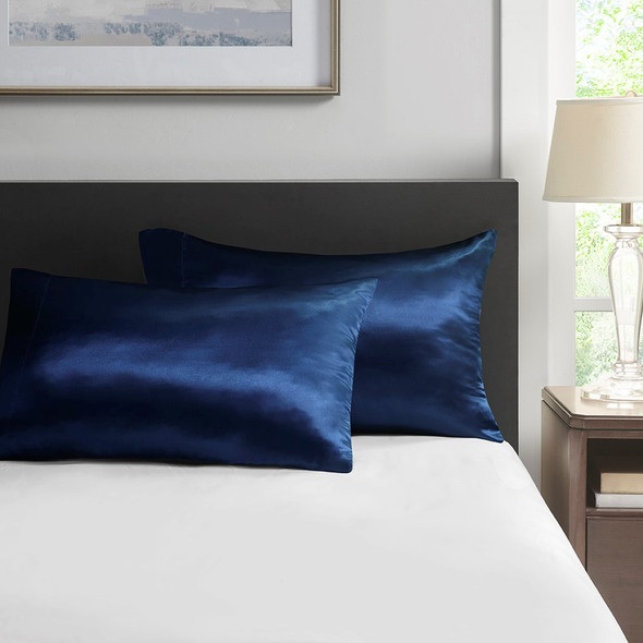 2-Pack Navy Blue Silky High-Luster Satin Pillowcases (Satin Pillowcases-Navy)