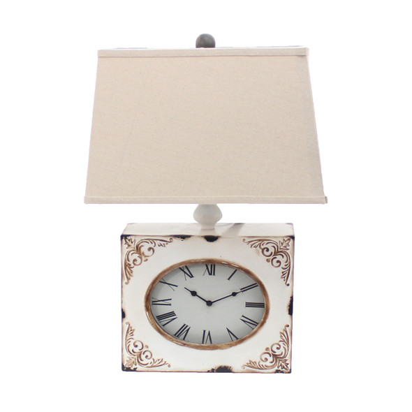 7" x 7" x 22" White Vintage Metal Clock Base - Table Lamp