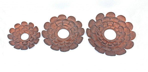 31" x 31" x 3.5" Copper 3 Piece Vintage Blooming Flower Metal - Wall Mirror