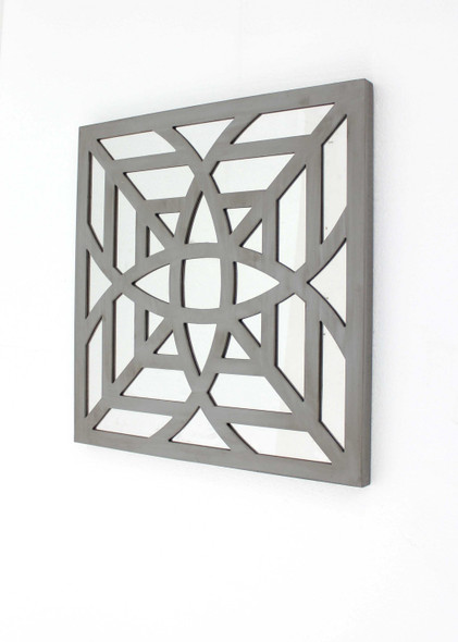 1.25" x 23.25" x 23.25" Gray Mirrored Square Wooden  Wall Decor