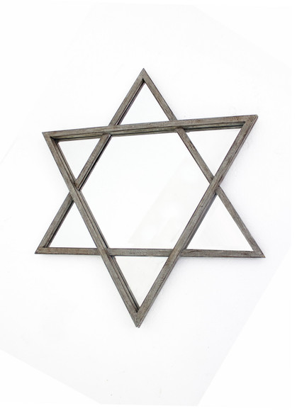 26" x 30" x 2" Silver Rustic Hexagram Wooden - Cosmetic Mirror