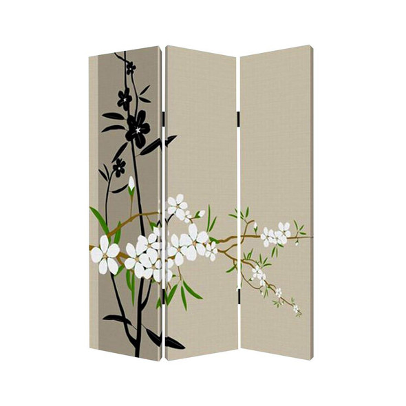 1" x 48" x 72" Multi Color Wood Canvas Plum Blossom  Screen