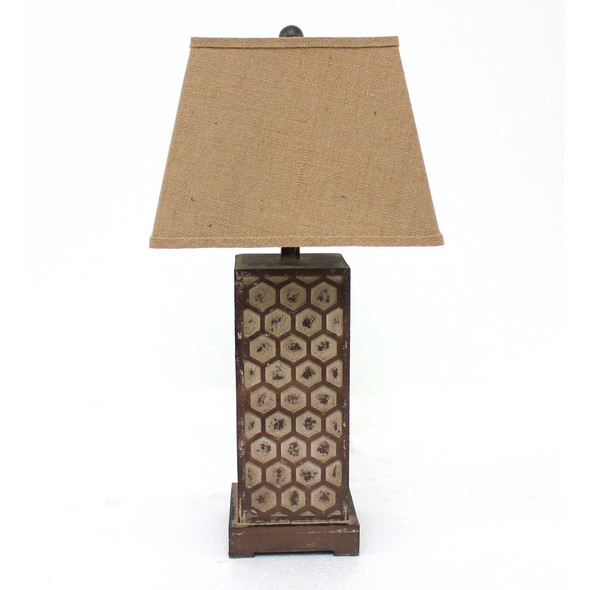 7" x 7" x 28.5" Brown Industrial With Honeycombed Metal Base - Table Lamp