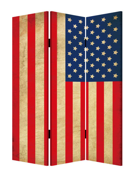 1" x 48" x 72" Multi Color Wood Canvas American Flag  Screen