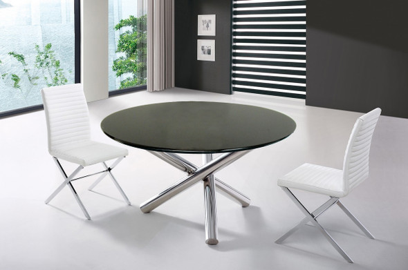 30" Glass and Steel Round Dining Table