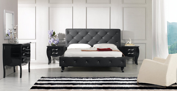 48" Black Leatherette and MDF Queen Bed with Crystals
